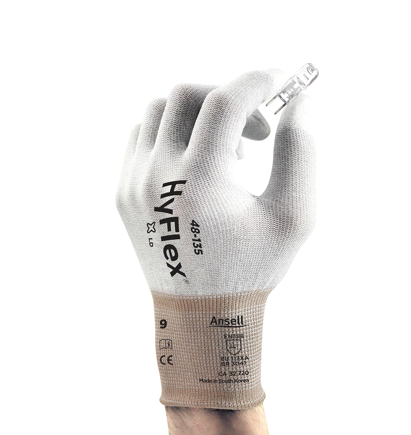 Detalle 2 de Ansell HyFlex 48-135 Guanto Multiuso M – Bianco, palmo rivestito, anti-static, per fai-da-te e applicazioni meccaniche