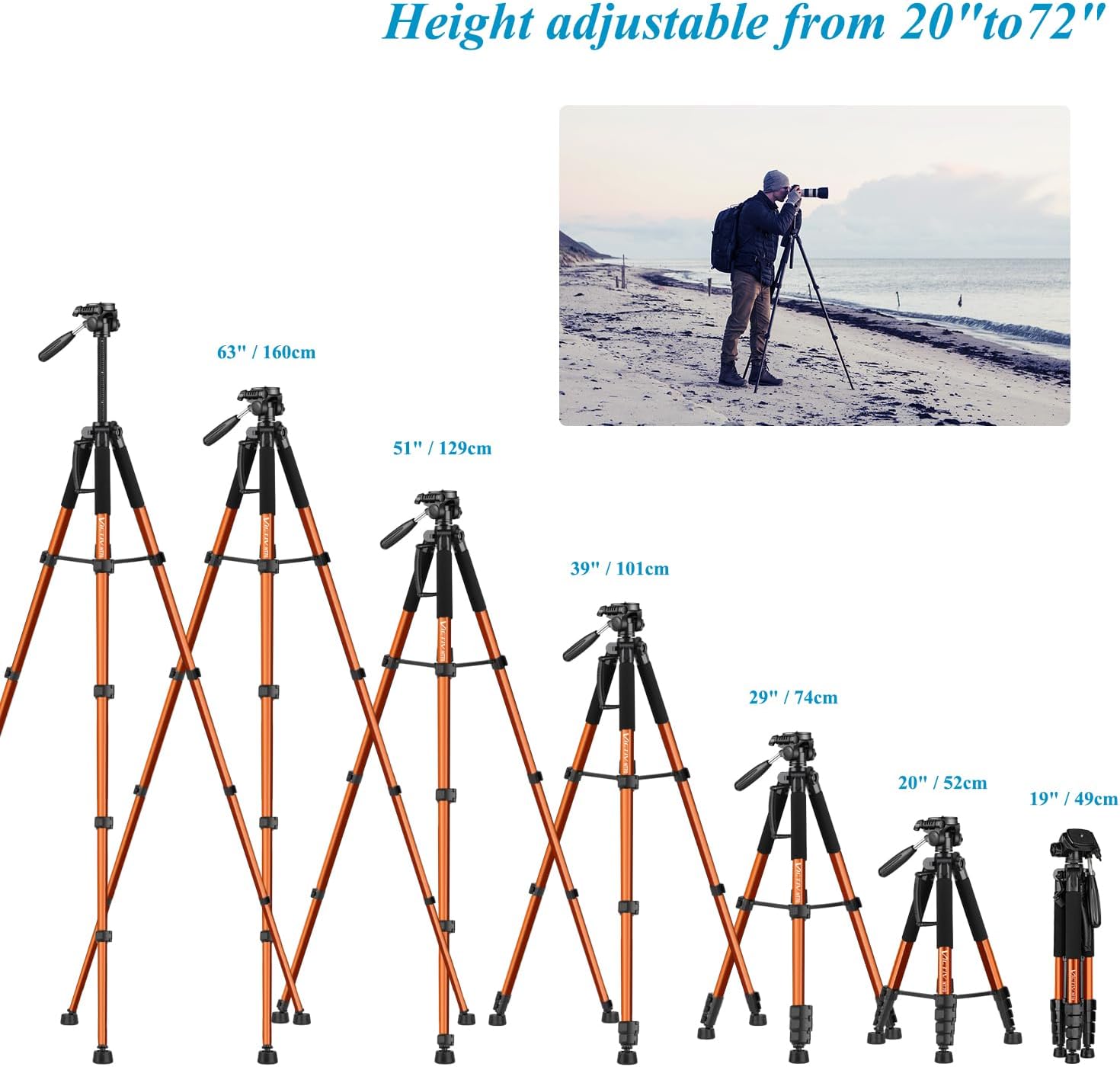 Thumbnail 4 de Victiv 182 cm Aluminium Camera Tripod with 360° Pan Head and Phone Holder