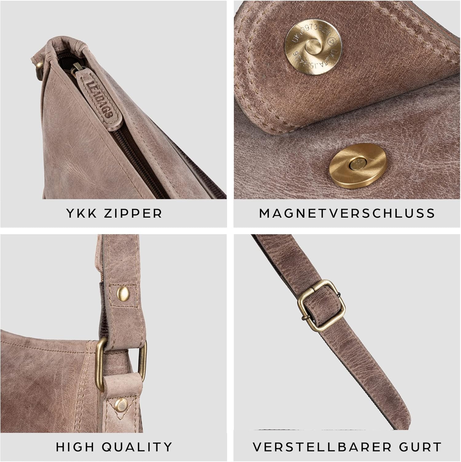 Thumbnail 2 de LEABAGS Leder Handtasche Damen „Athens“ – Premium Echtleder Umhängetasche für Arbeit, Uni, Schule