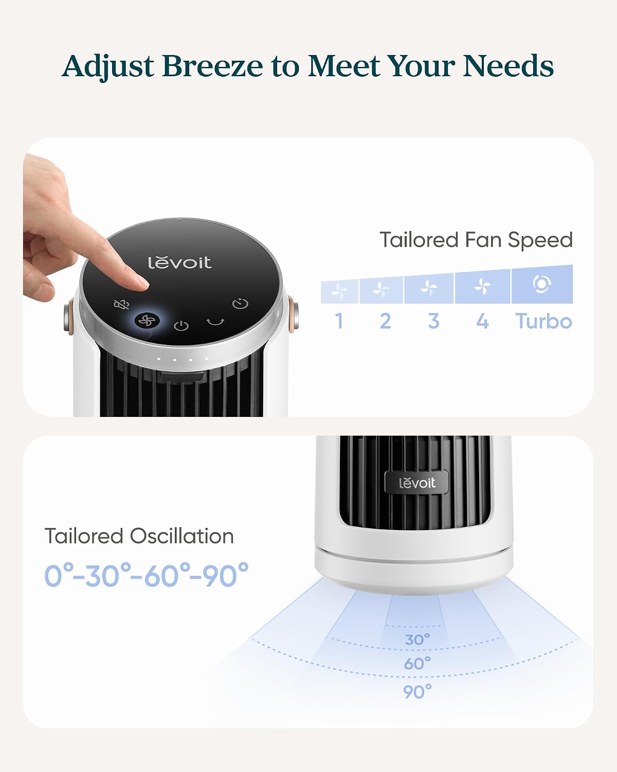 Thumbnail 6 de LEVOIT Tower Fan for Bedroom — Quiet 20dB DC Motor Bladeless Tower with 5 Speeds, 12H Timer, Remote