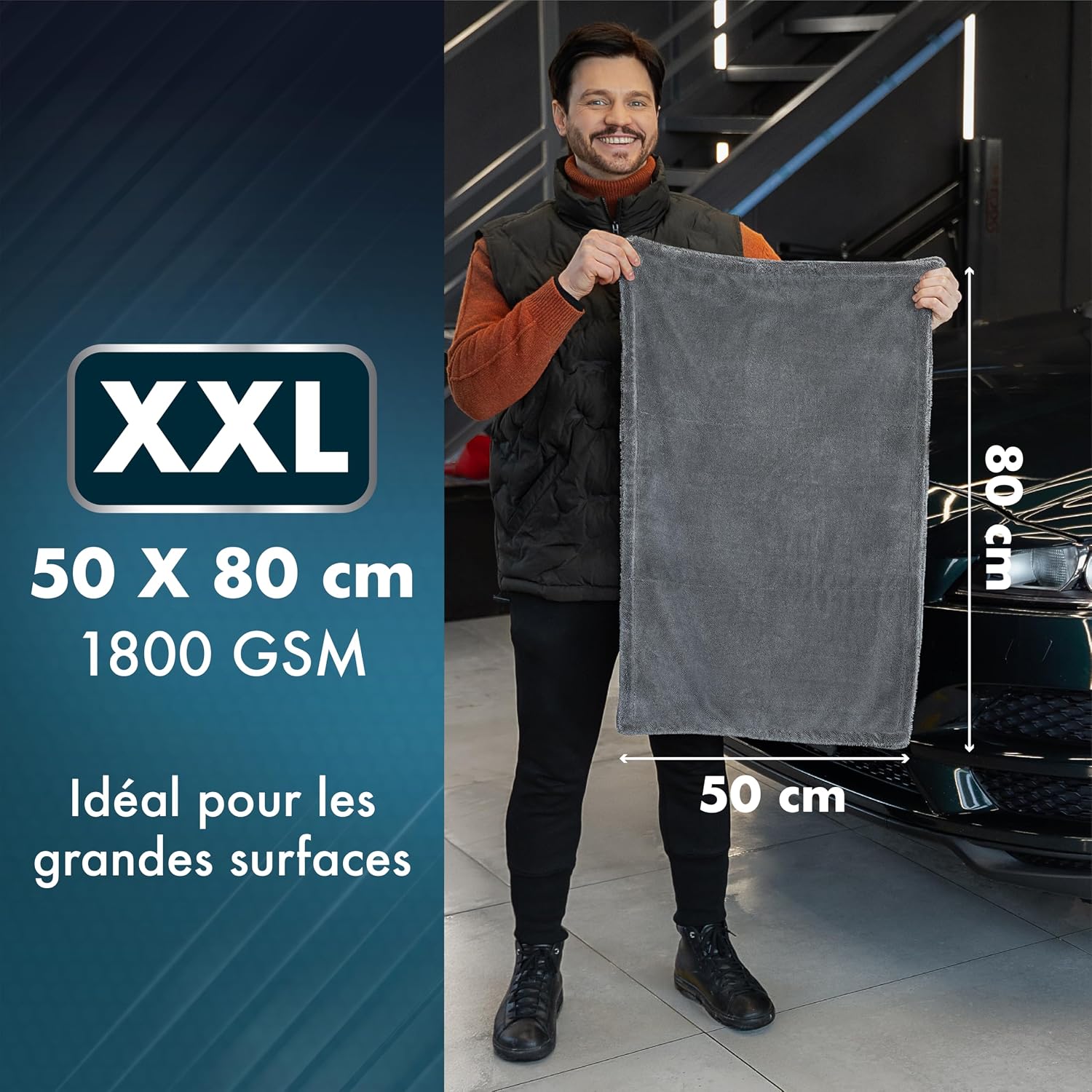 Detalle de ZENAKIO Chiffon Microfibre Voiture Séchage XXL 50x80 cm – 1800 GSM, Sans Trace
