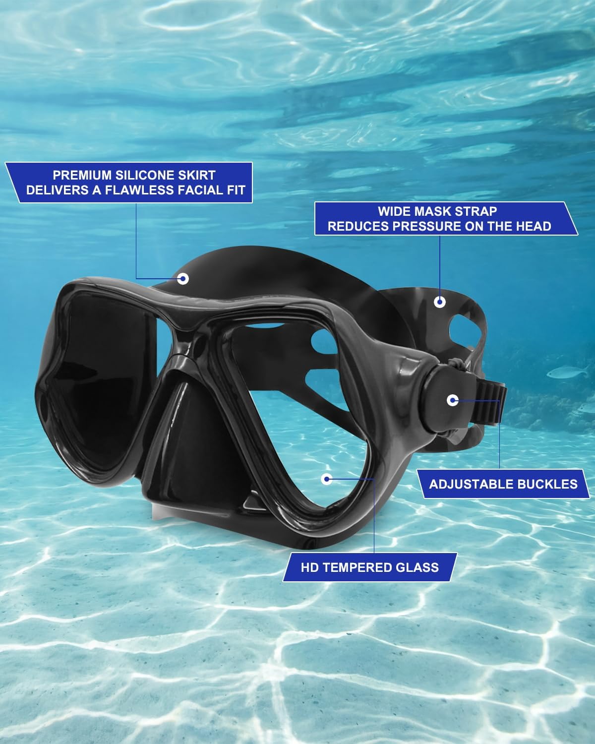 Thumbnail 3 de Dry-Top Snorkel Mask Set with Dry Snorkel – 180° Panoramic View for Adults, Teens & Kids