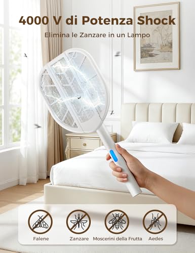 Detalle de AROEVE Racchetta Zanzare Elettrica Pieghevole 4000V, 1500mAh