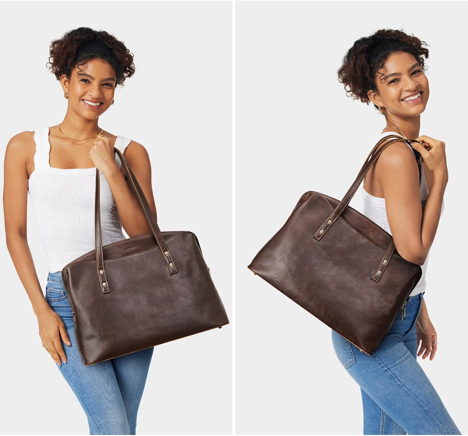 Detalle de S-ZONE Grand sac fourre-tout en cuir pour femme — Sac à main de travail et ordinateur 15,6