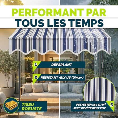 Detalle 2 de tillvex Store banne manuel 150 cm, toile bleu/gris UV50+