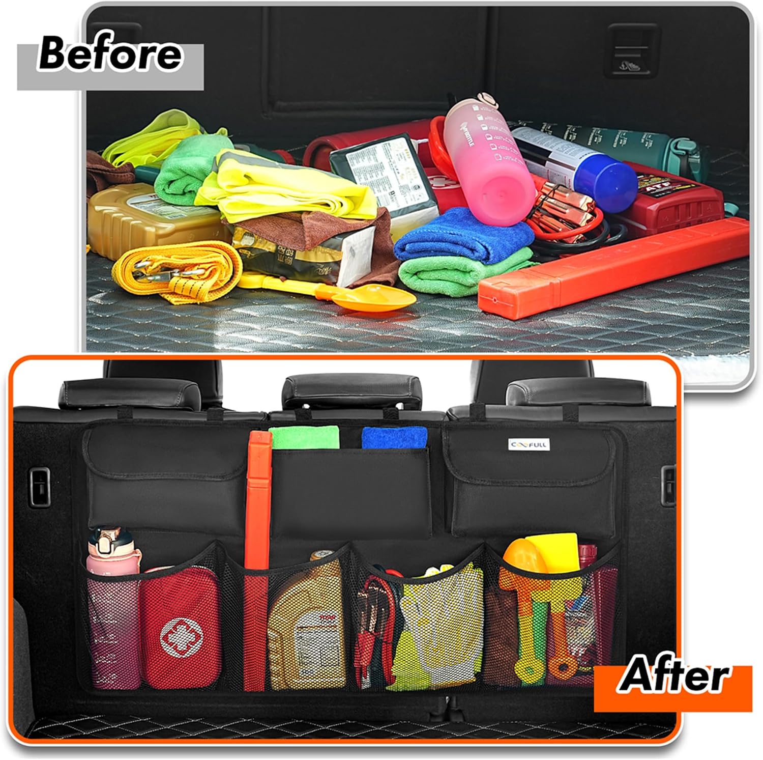 Detalle de COOFULL Car trunk organiser, 600D Oxford cloth
