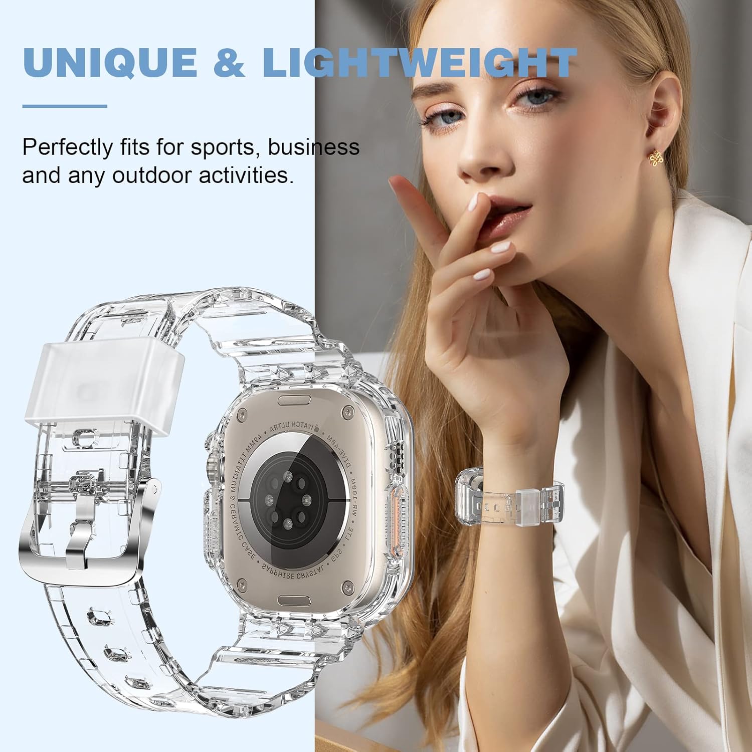 Thumbnail 6 de XYF Crystal Clear Apple Watch Ultra 3 Band (49mm) with Bumper Case, soft transparent TPU