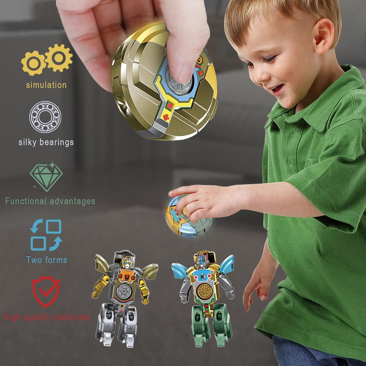 Thumbnail 3 de CudTrove BXTL-001 transformeerbare fidgetspinner en robot, groen