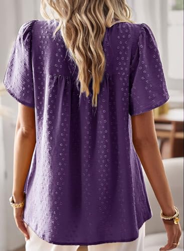 Detalle de TUUHAW Top Femme Oversize Chemisier Manche Courte Bohème Violet Foncé XXL