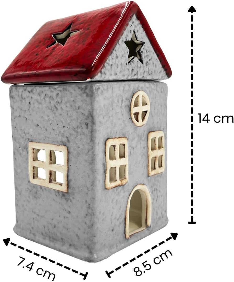 Thumbnail 1 de Cello Star Cottage Burner (Red) – ceramic wax melt & oil burner with tealight holder