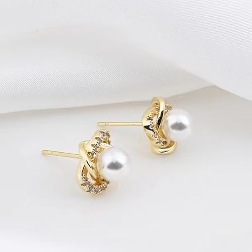 Thumbnail 6 de Weviway 14K Gold Plated Pearl Stud Earrings for Women – 925 Sterling Silver with Cubic Zirconia