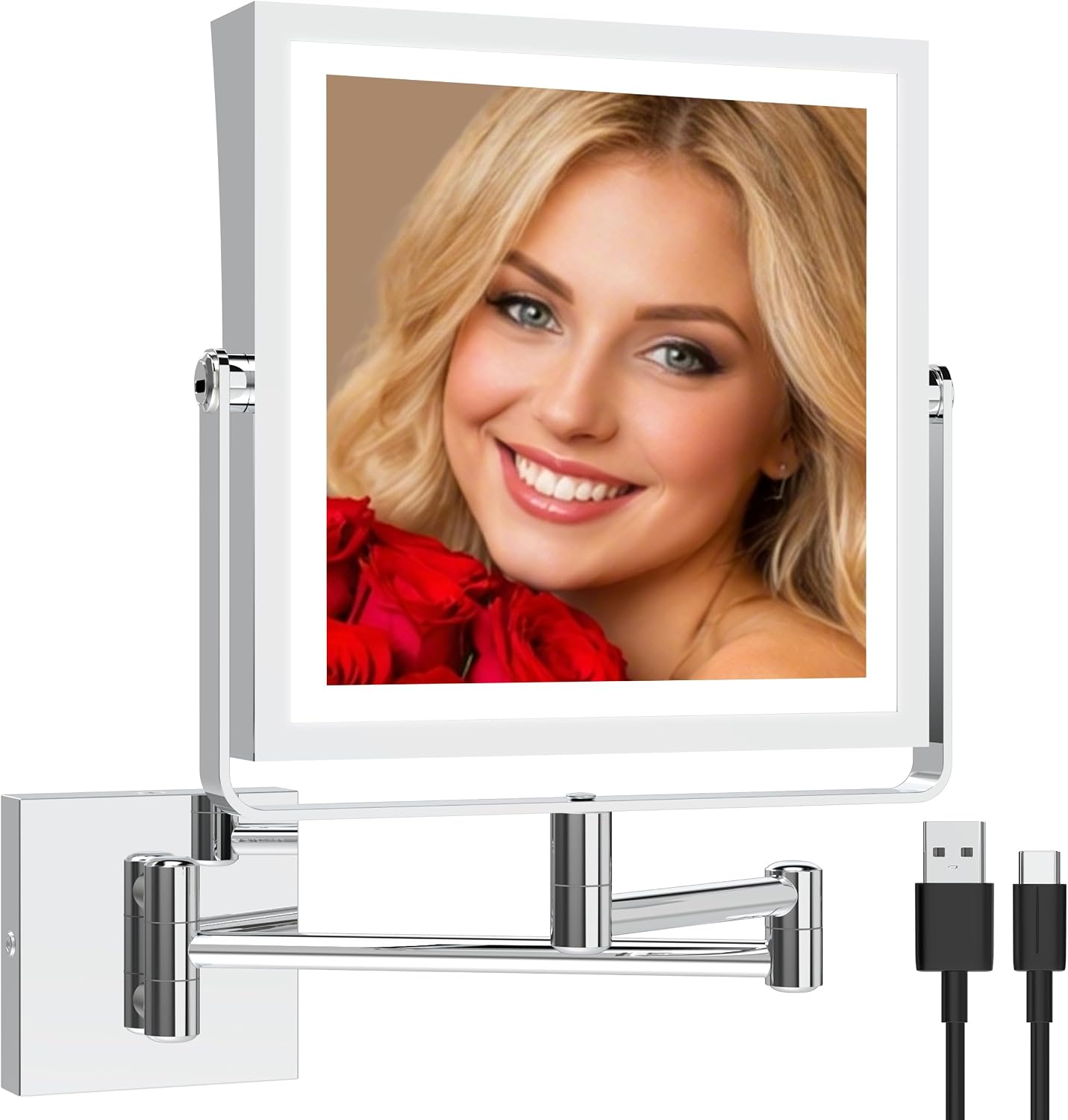 Thumbnail 6 de Ruacq Rechargeable Wall Mounted Makeup Mirror with Lights (1X/10X, 3-Color Dimmable, 360° Arm)