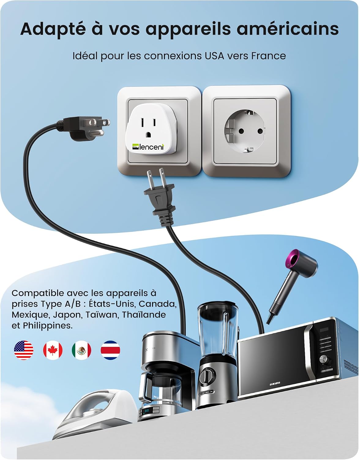 Thumbnail 2 de LENCENT-adapter type A/B naar type E, 2 stuks voor Amerikaanse stekkers