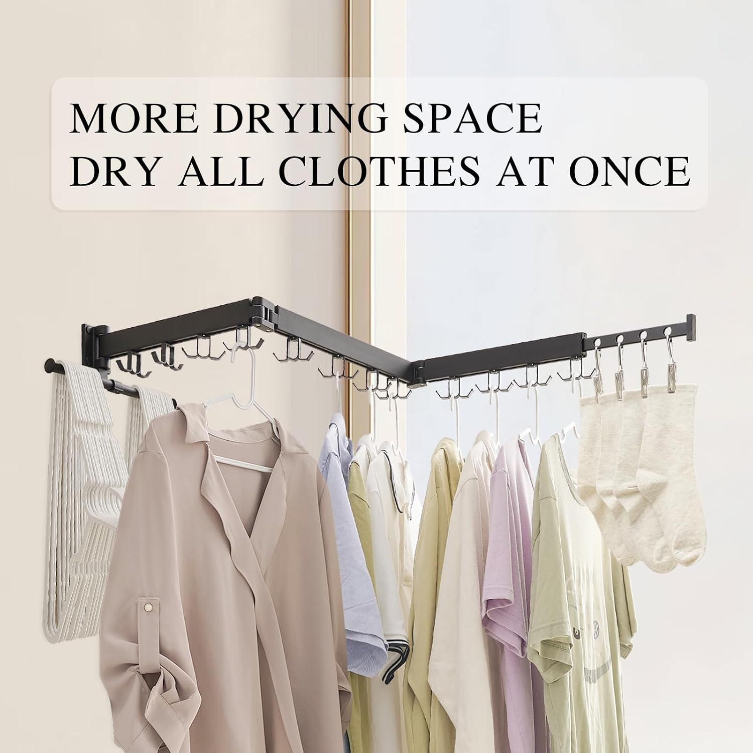 Detalle de Wall-Mounted Clothes Drying Rack in Space Aluminum