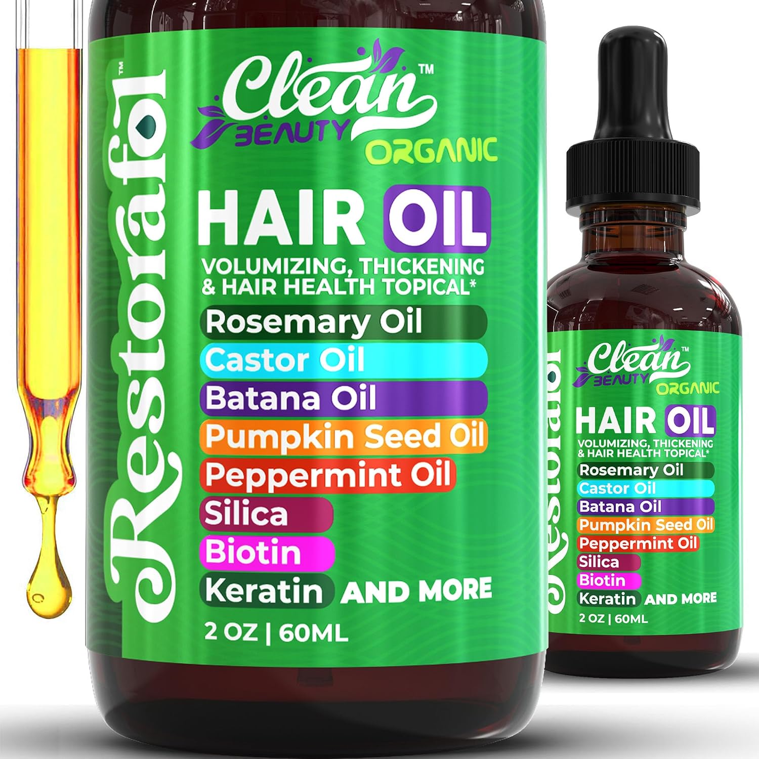 Detalle de Clean Beauty Rosemary Hair Oil for Growth (Castor, Batana, Pumpkin Seed + Biotin, Keratin, Silica) — 1 Pack
