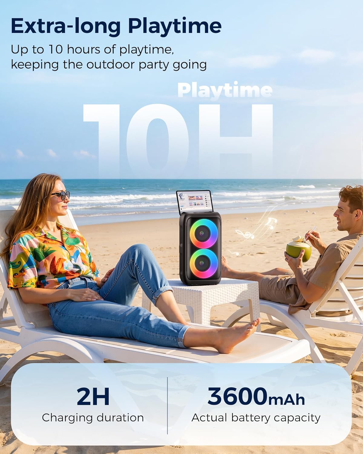 Thumbnail 4 de PWBSLAI Bluetooth Speaker: Portable Party Speaker with Colorful Lights, 360° Sound & TWS Ready