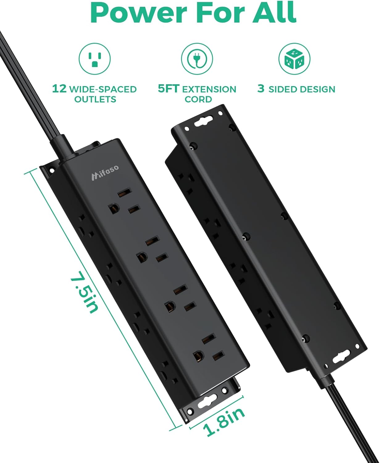 Thumbnail 6 de Mifaso MFS9WACB 12-Outlet Surge Protector, 900-Joule, 5-ft Cord