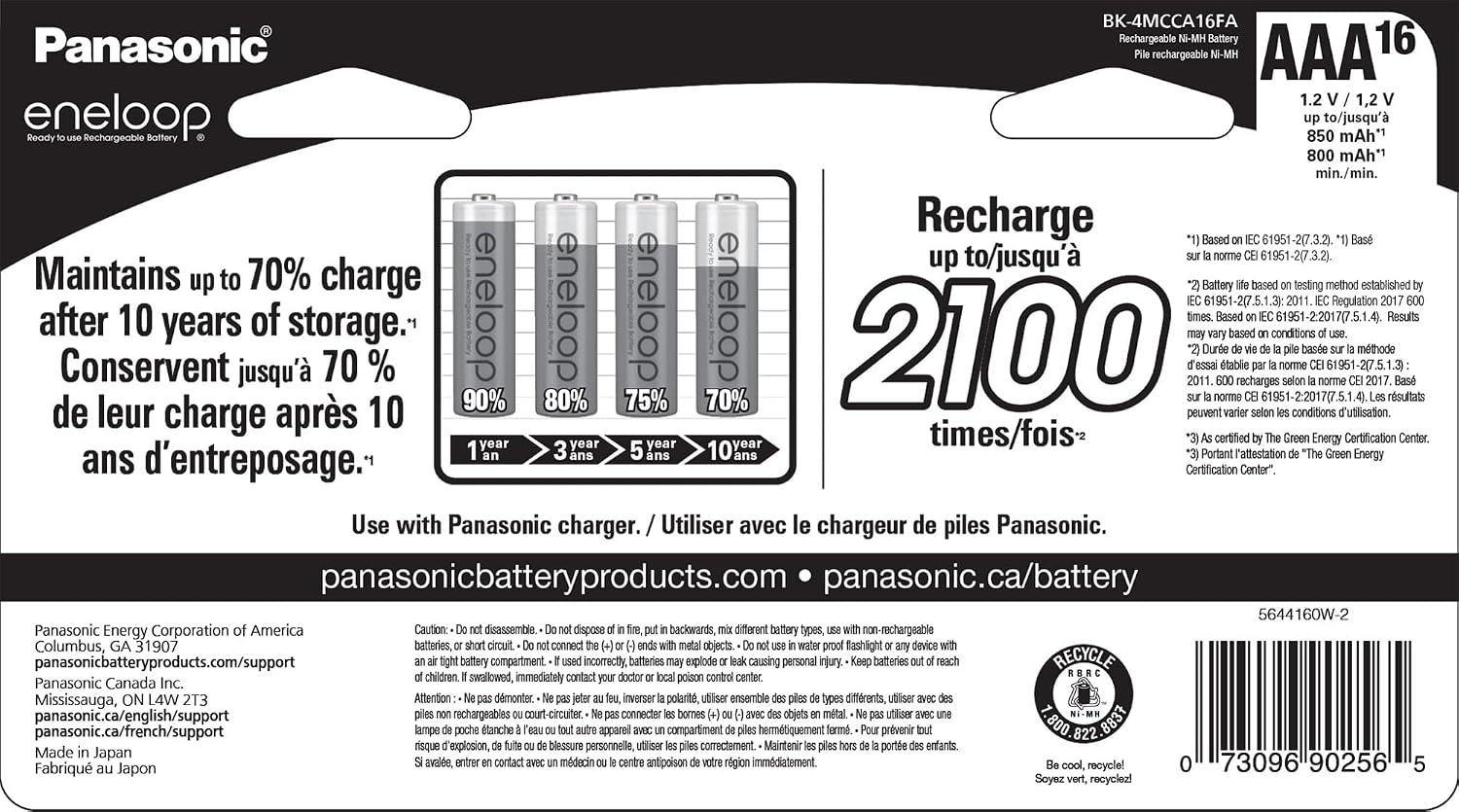 Detalle de Panasonic eneloop AAA rechargeable batteries 16-pack