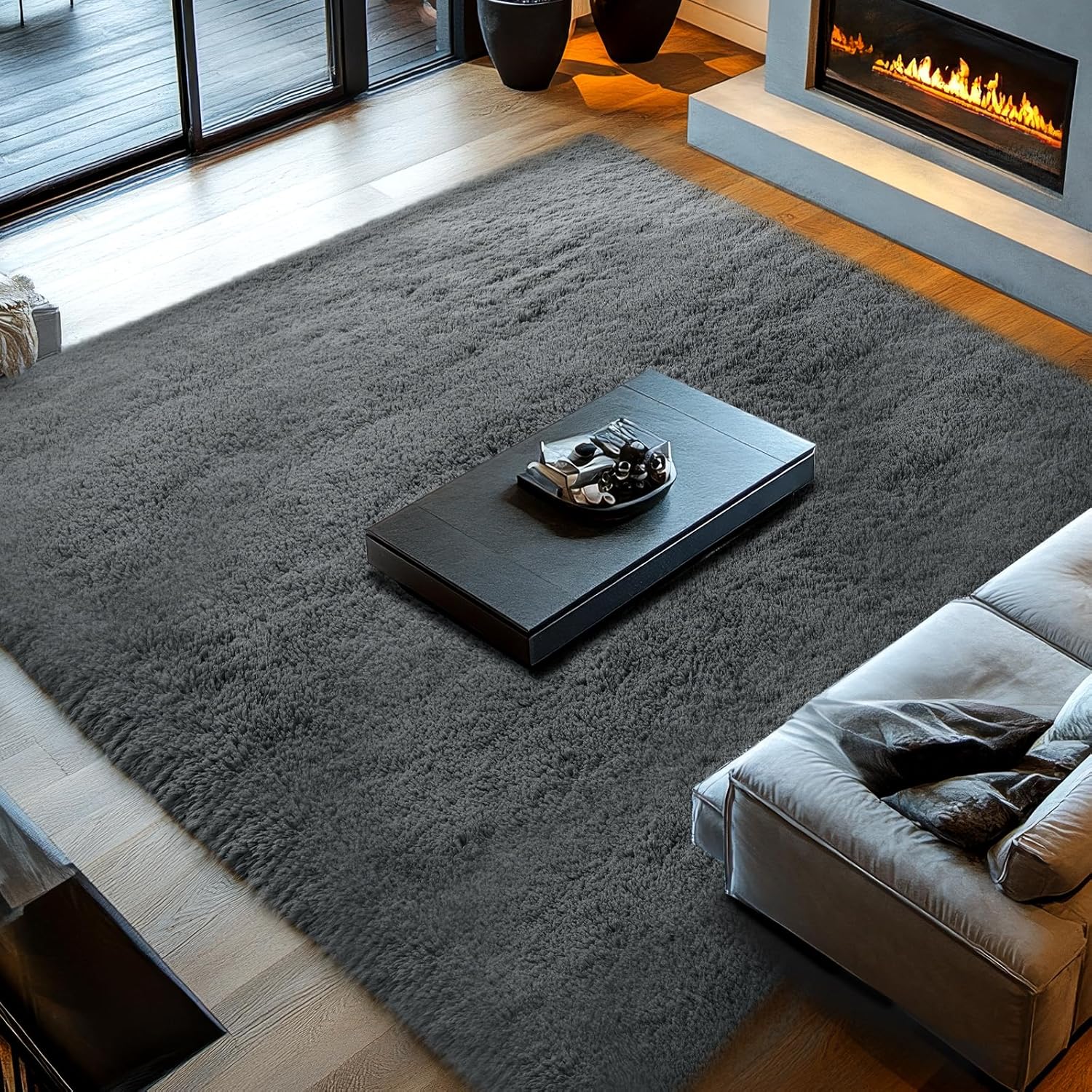 Thumbnail 2 de Topmaxcs Area Rug 10x14 Grey Shaggy
