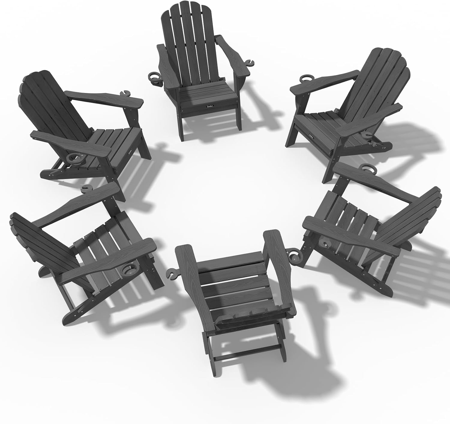 Detalle de Eesdom Folding Adirondack Chair Set of 6, Gray, with 2 Cup Holders