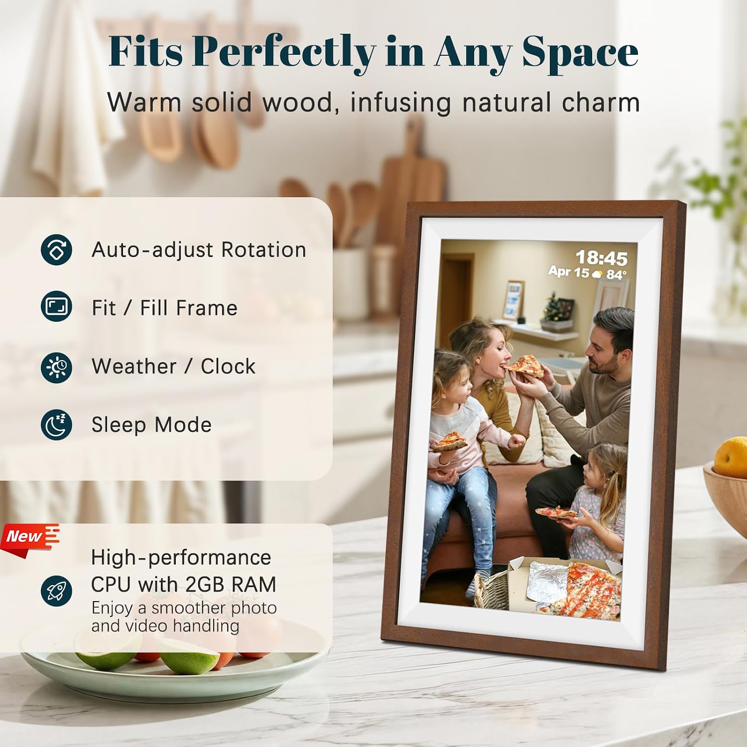 Detalle 2 de Frameo 15.6 Inch Walnut Wood WiFi Digital Photo Frame with 32GB, 1920x1080 IPS