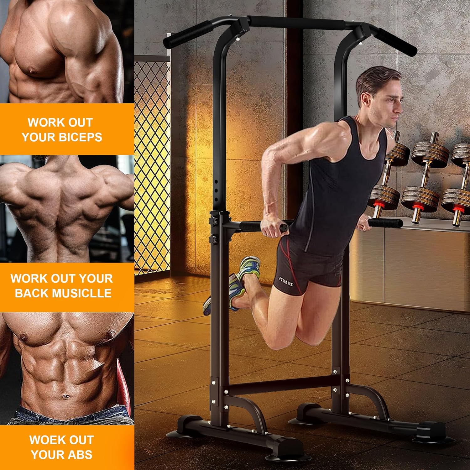 Thumbnail 1 de sogesfurniture Power Tower mit Dip Station & Dip-Barren, höhenverstellbar 165–210 cm