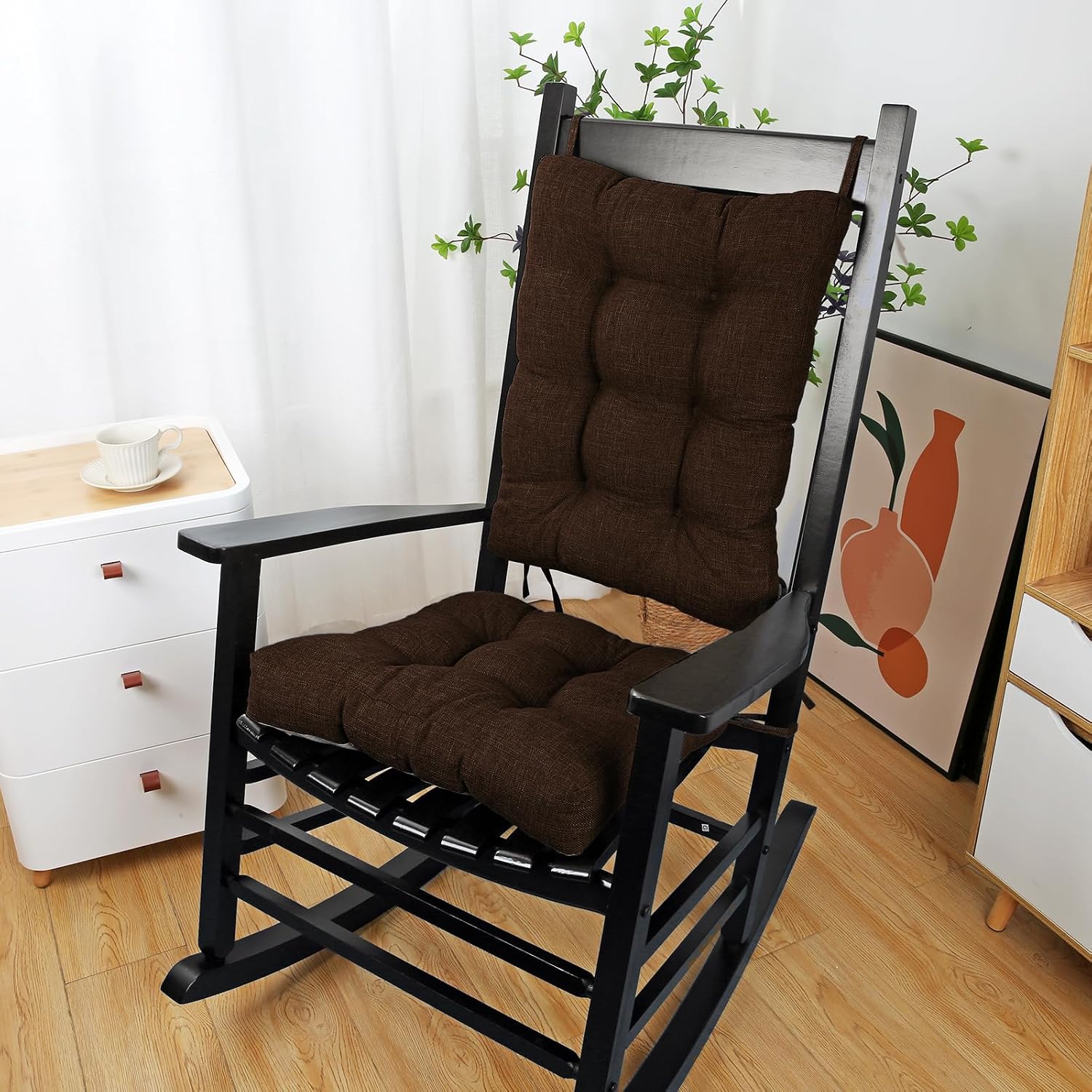 Detalle de BUYUE USJZ429A1G Rocking Chair Cushion Set, Woven Polyester, Chocolate
