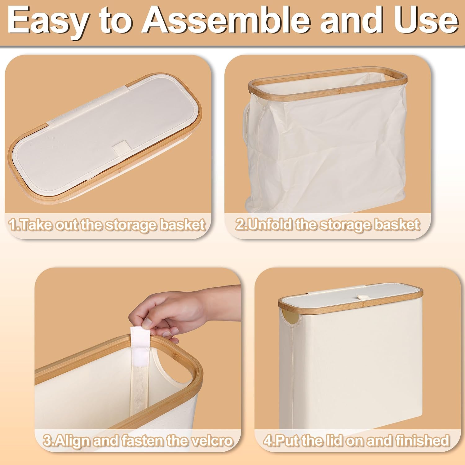 Thumbnail 4 de efluky 28L Toilettenpapier Aufbewahrung Korb mit Deckel – Bambus, schmaler Stellkorb für 9–12 Rollen, Beige