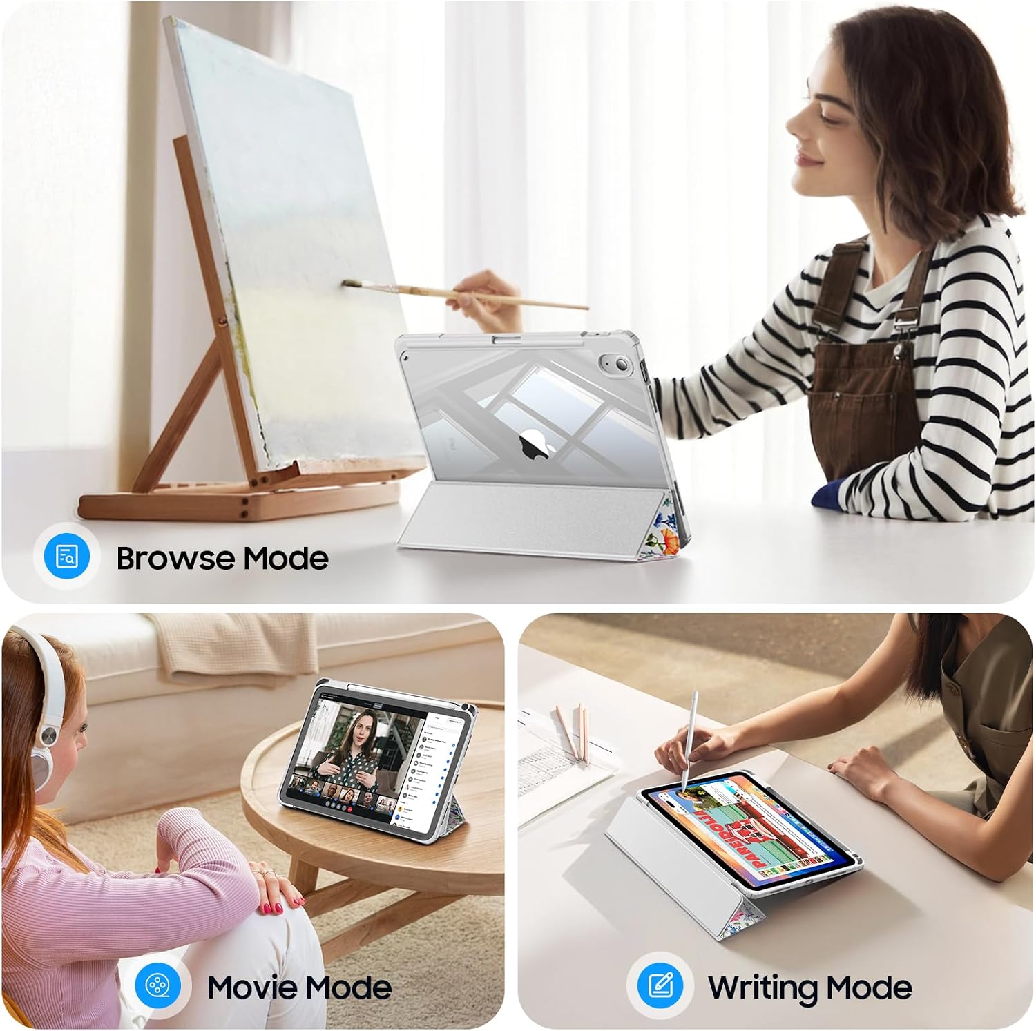 Detalle de Fintie Hybrid Hülle für iPad (A16) 11 Generation 11 Zoll 2025 & iPad 10. Generation 10.9 Zoll 2022 – Transparentes Rückenteil, Stifthalter