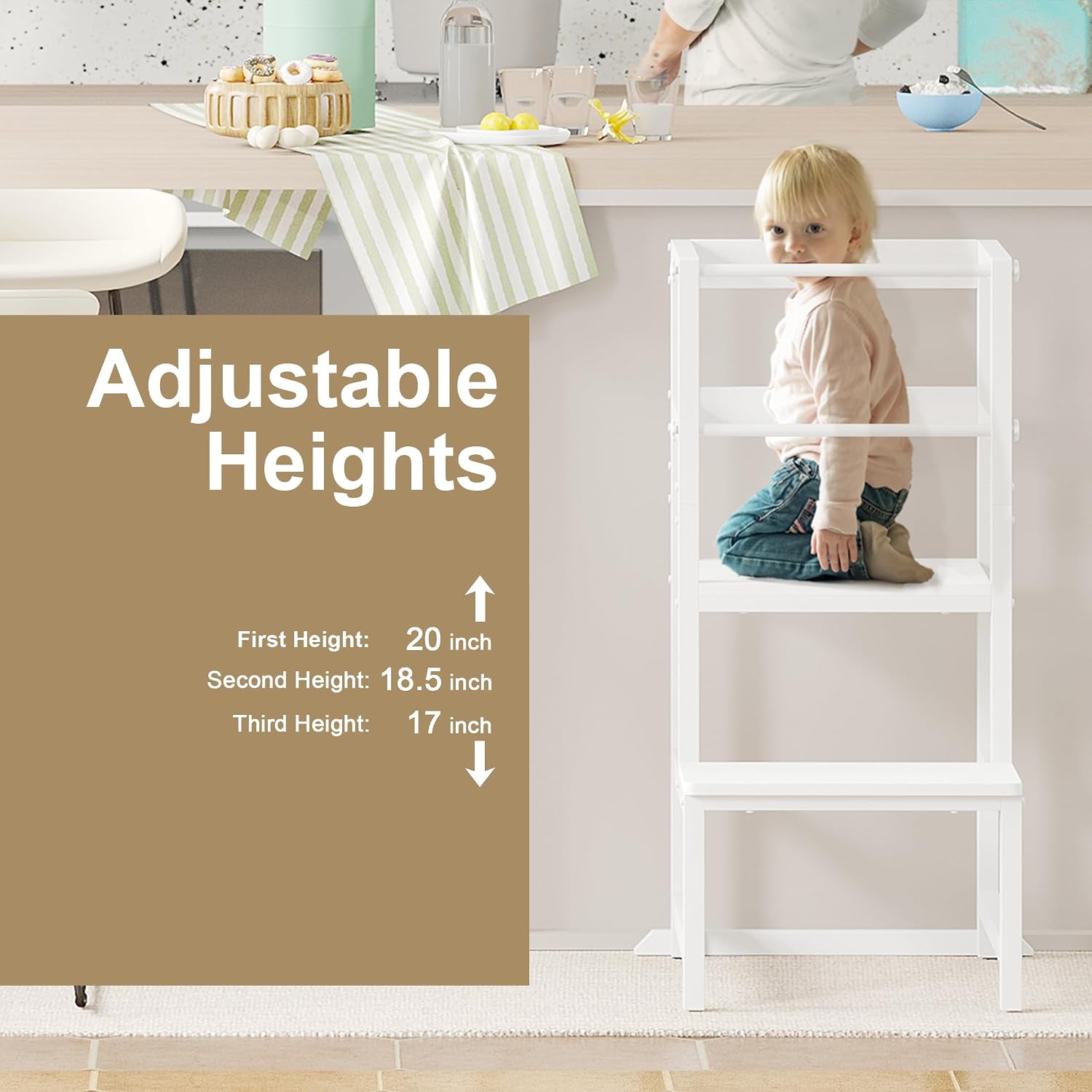 Detalle de INNOD Toddler Kitchen Step Stool with Steel and Wood