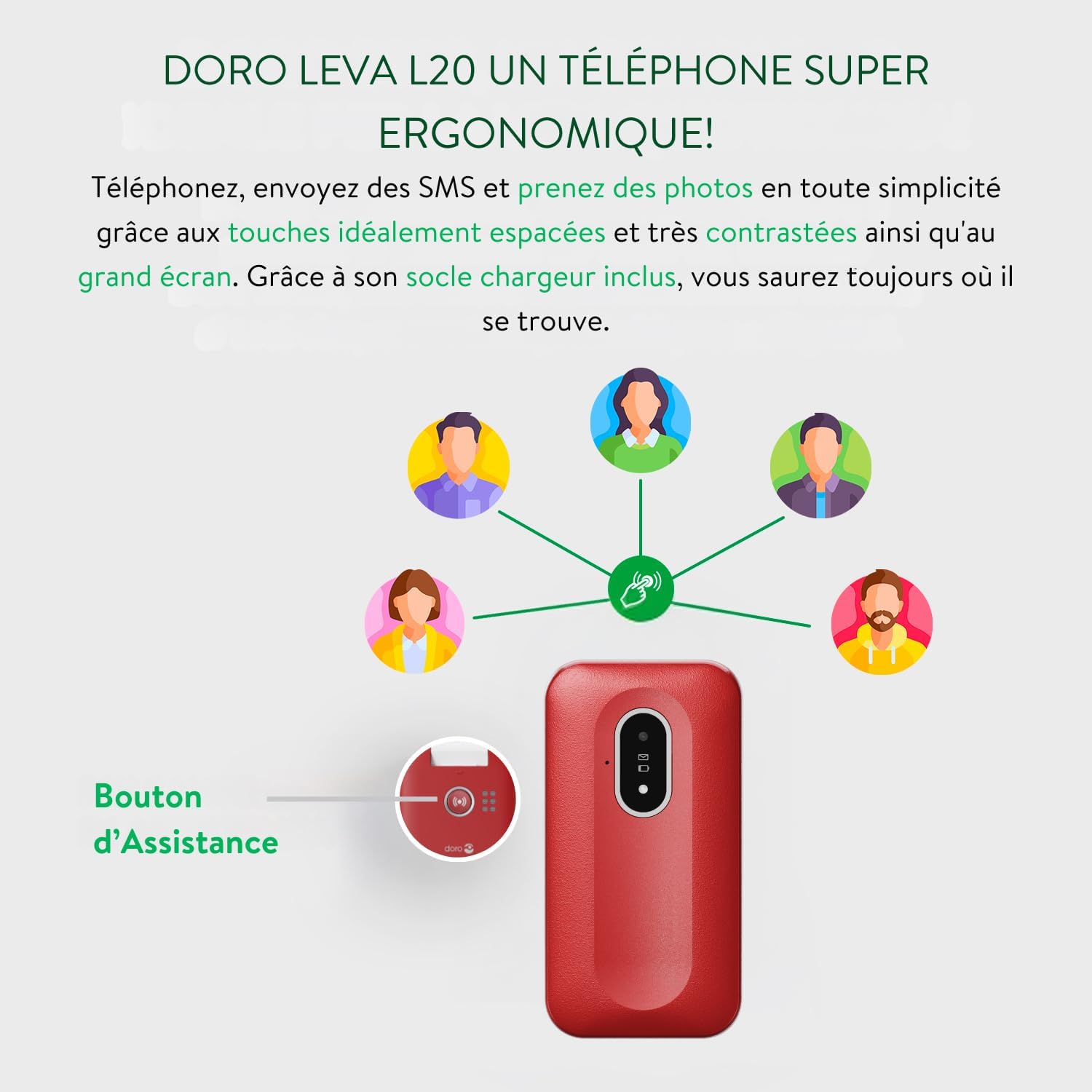 Detalle de Doro Leva L20 – Téléphone portable senior à clapet 4G, grand écran et bouton d’assistance