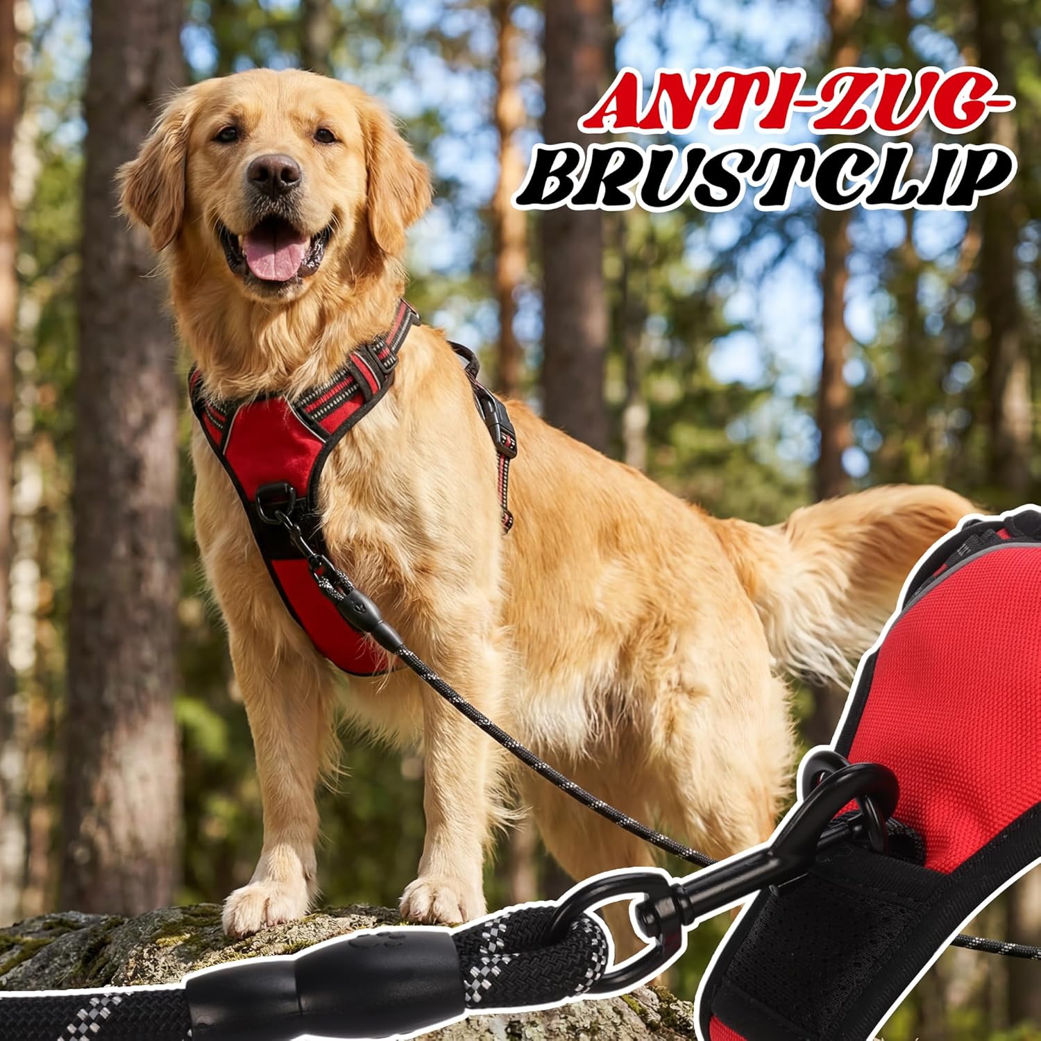 Detalle 2 de Funfox Hundegeschirr Mittelgroße Hunde – Anti‑Zug Brustgeschirr mit Griff, Reflektoren und verstellbaren Gurten