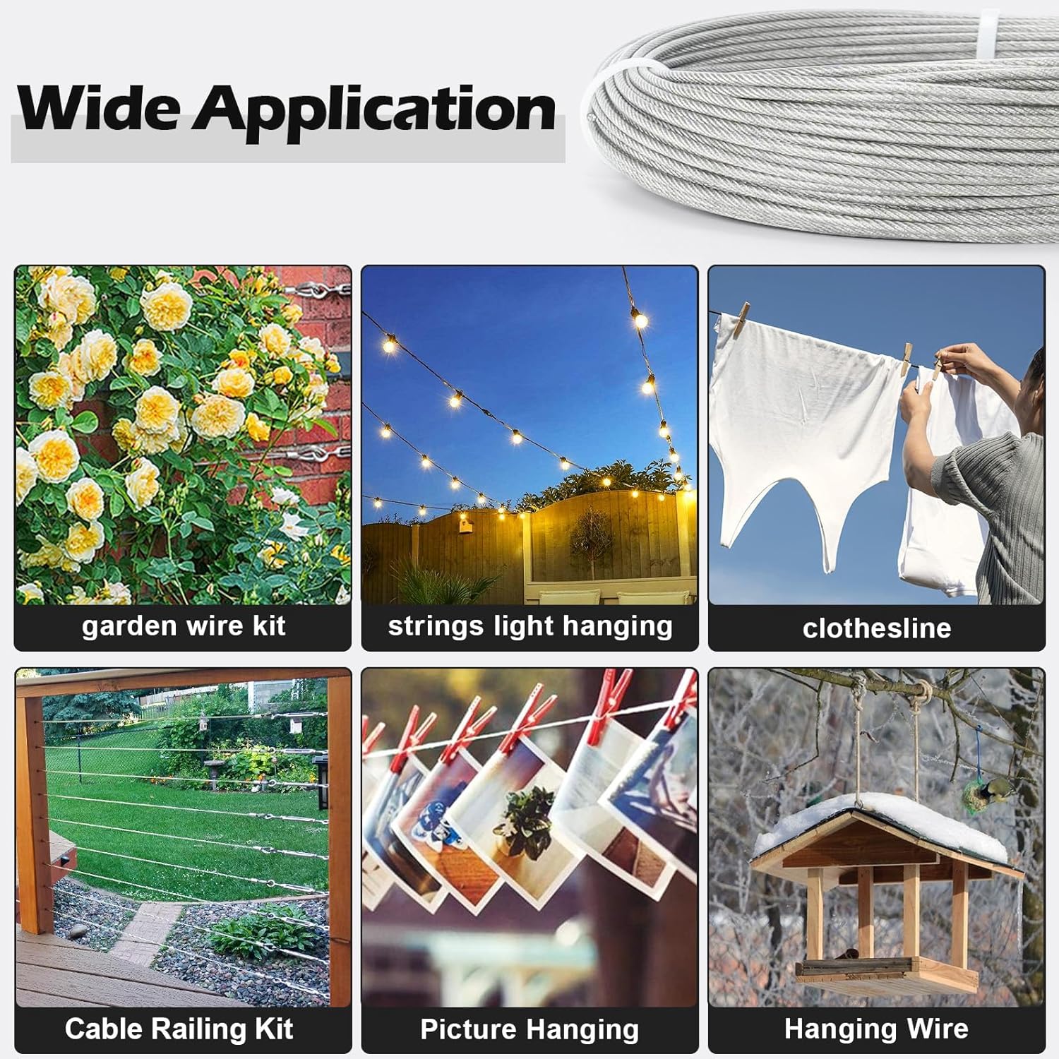 Thumbnail 6 de TooTaci 30M Garden Wire Trellis Kit (2mm PVC-Coated Steel Cable) with M4 Turnbuckles & M3 Vine Eyes