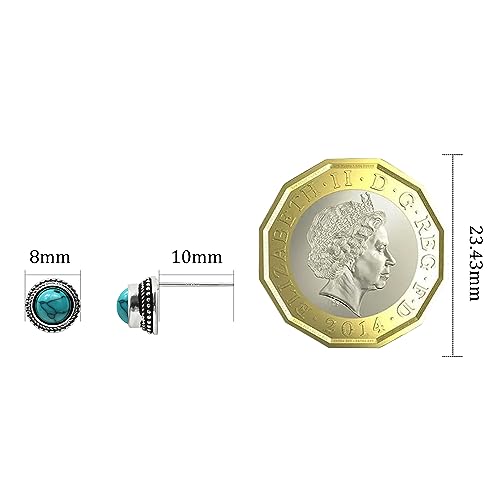 Thumbnail 5 de Weviway Turquoise Earrings 925 Sterling Silver Post 8mm Round Stud Earrings