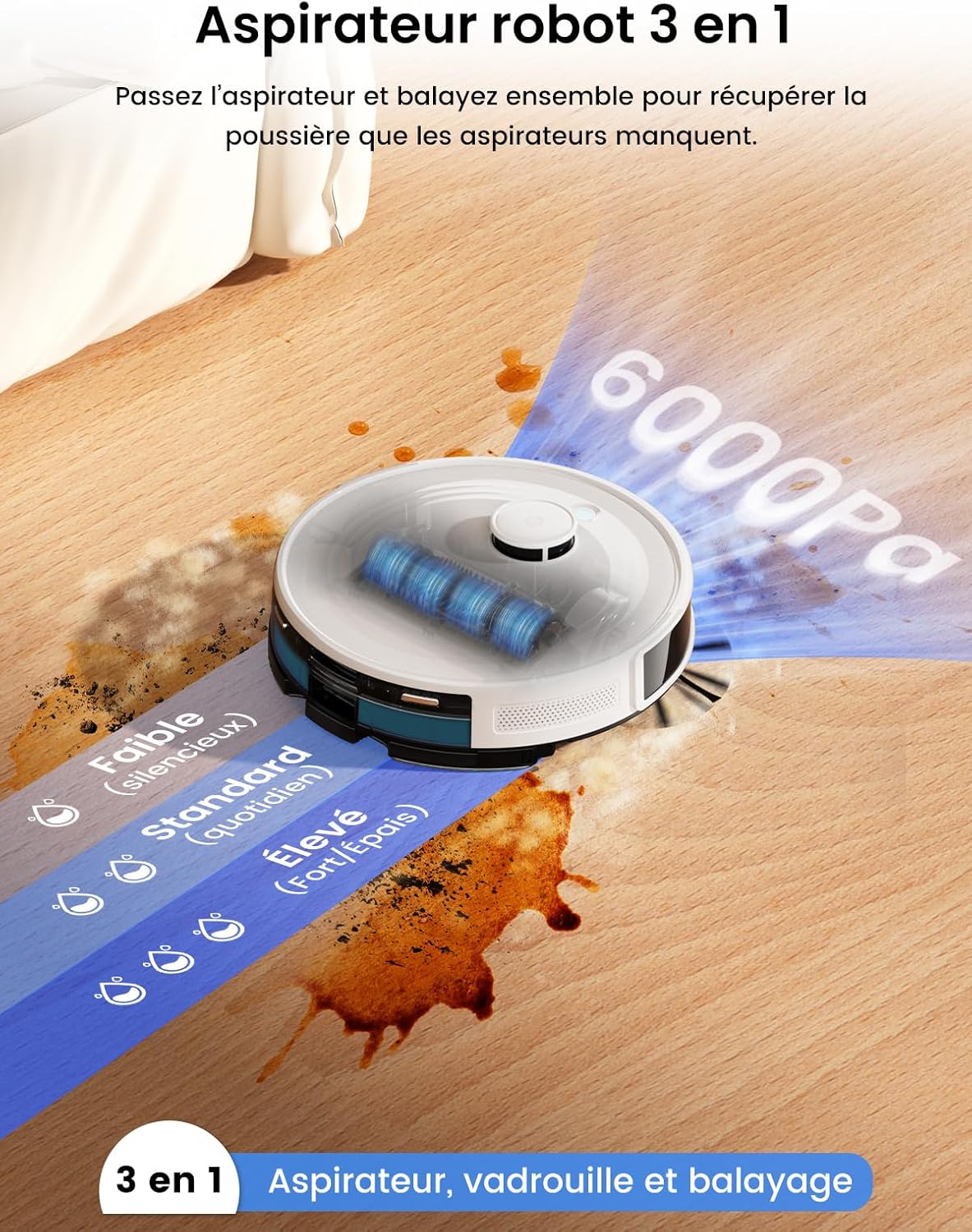 Detalle de Lefant M2 Plus : Robot aspirateur laveur 6000Pa avec station d’autovidage et navigation LiDAR