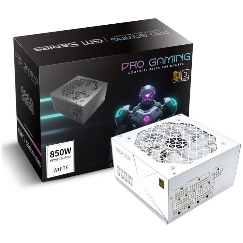 Detalle de Fuente de Alimentación ProGaming 850W 80+ Gold modular blanca con I-STOP