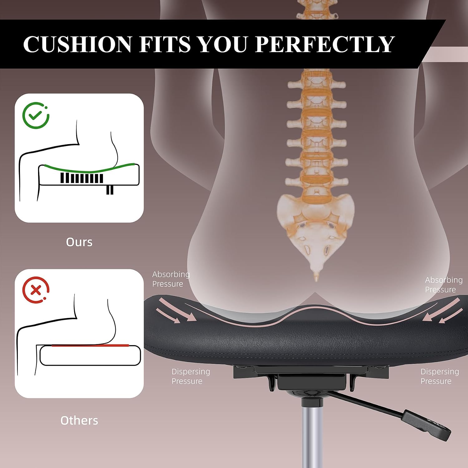 Detalle 2 de Nusetx NS-7227BK Drafting Chair with Back Support, Faux Leather and Footrest Ring