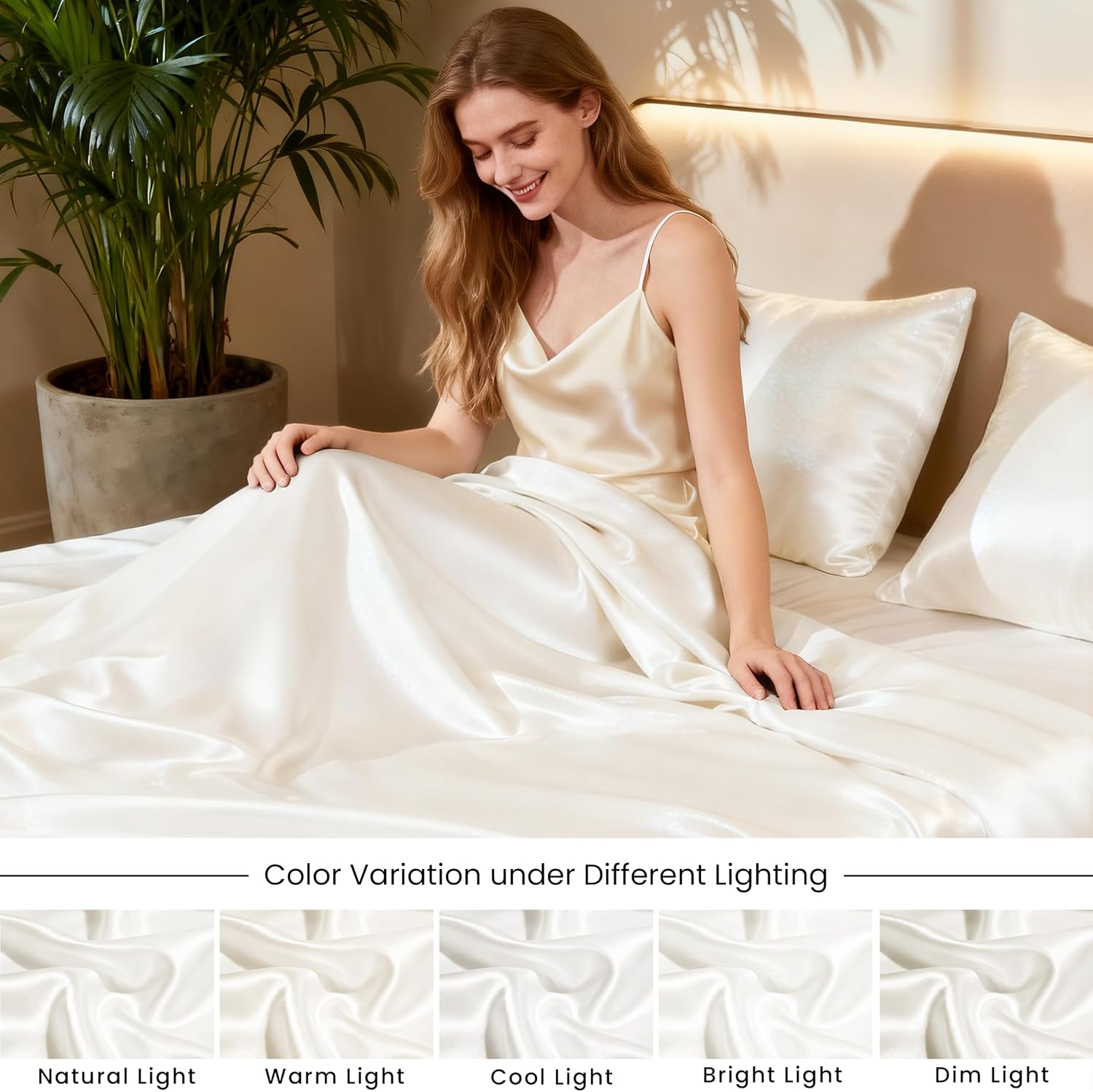 Thumbnail 6 de Love's cabin C-USA23A1PJTC91FU-1 Satin Full Sheet Set, Ivory, 15-Inch Pocket