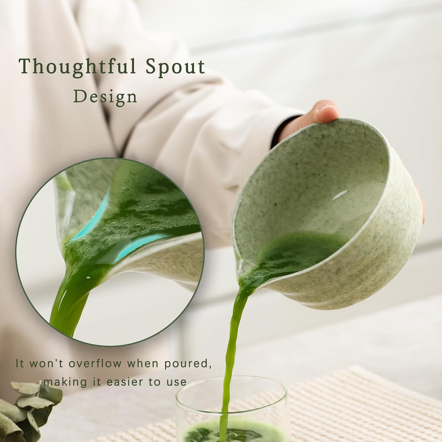 Detalle de Ochcahser Matcha Set with 17 oz Green Ceramic Bowl, Spout and Bamboo Tools