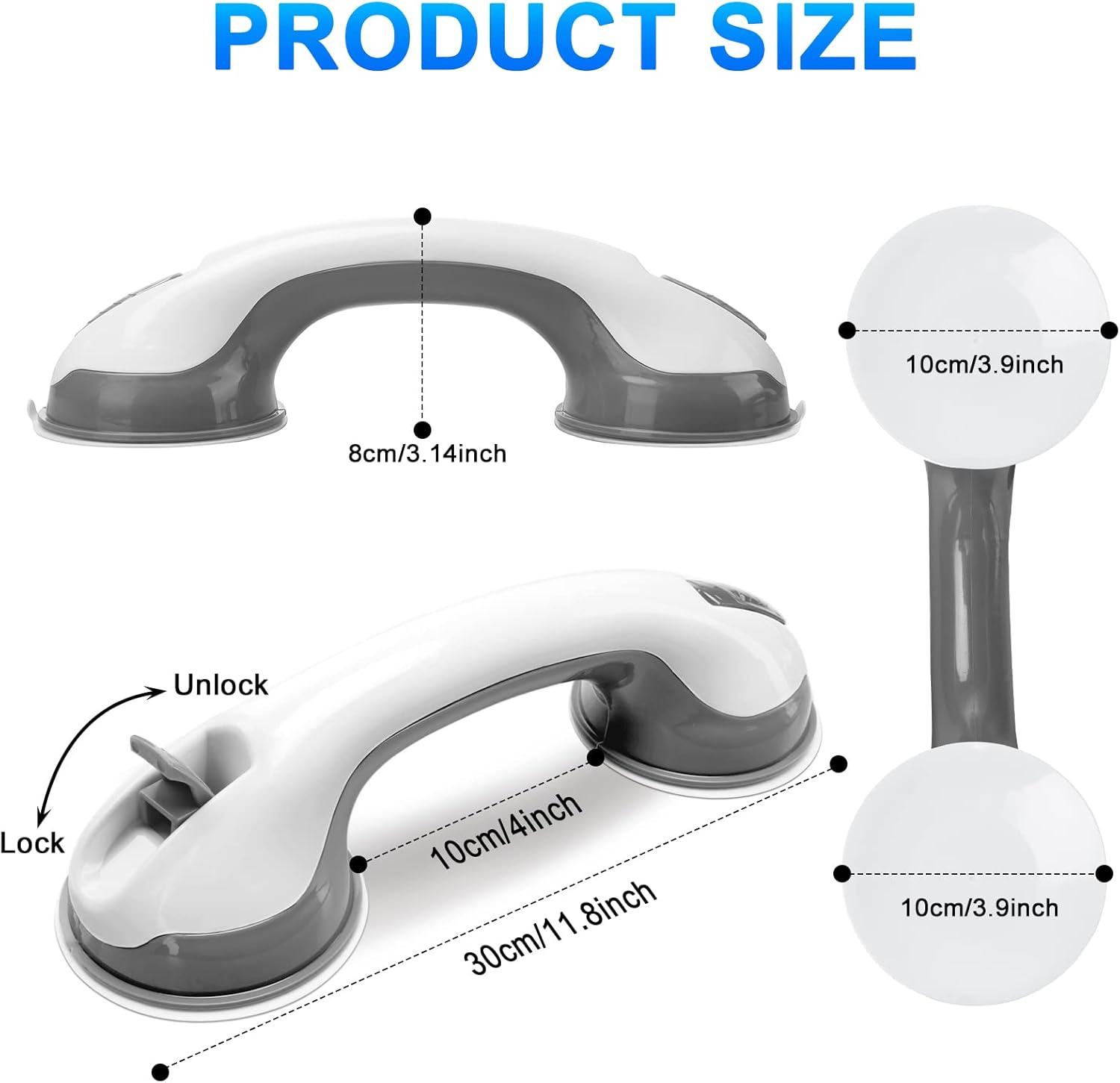 Thumbnail 6 de Shower grab rails 12 inch suction bar set