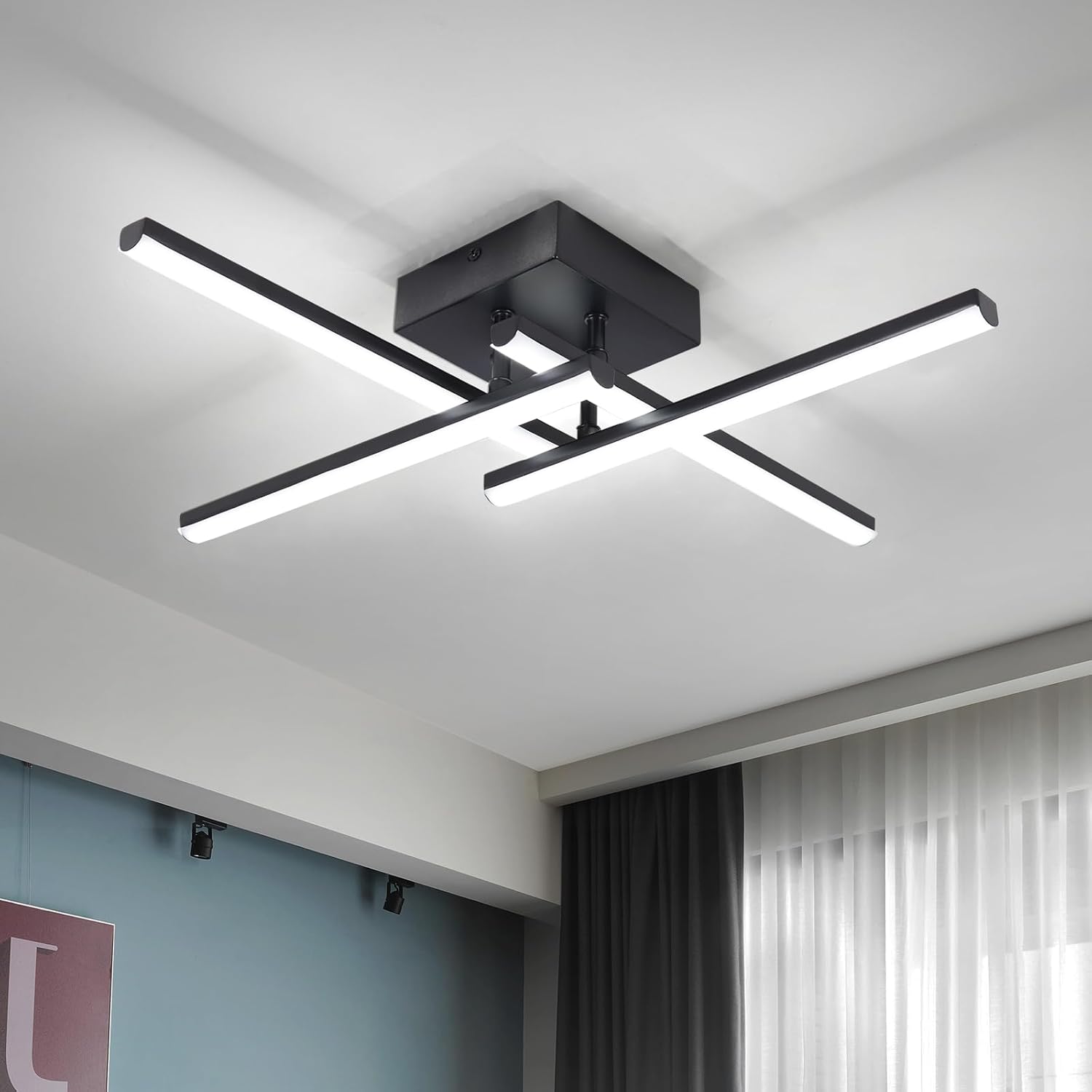 Detalle de EIDISUNY Modern LED Ceiling Light (24W) Black with 4 Built-in LED Boards, 6500K Cool White
