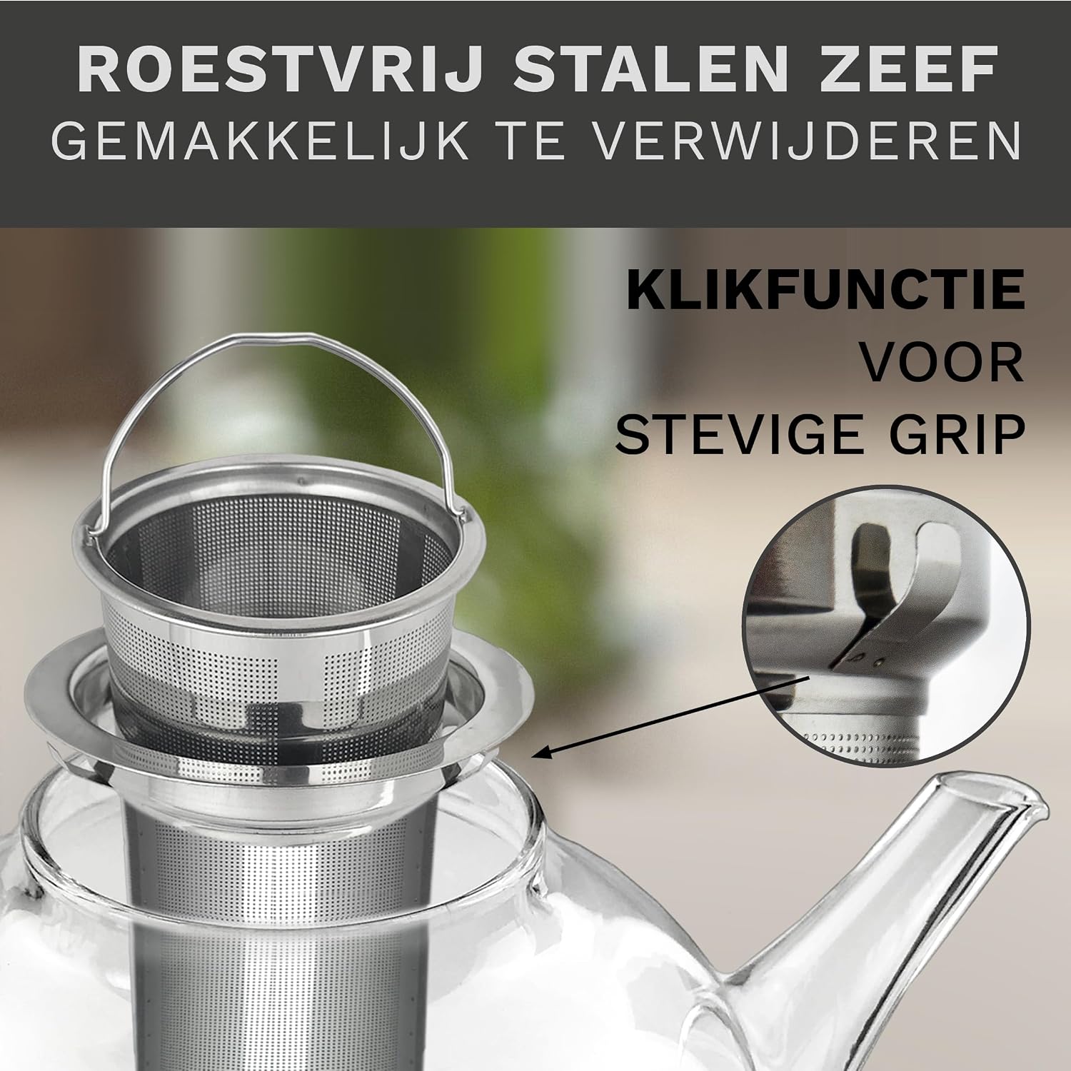 Thumbnail 6 de Creano 061 platte glazen theepot 800 ml met RVS-filter en borosilicaatglas