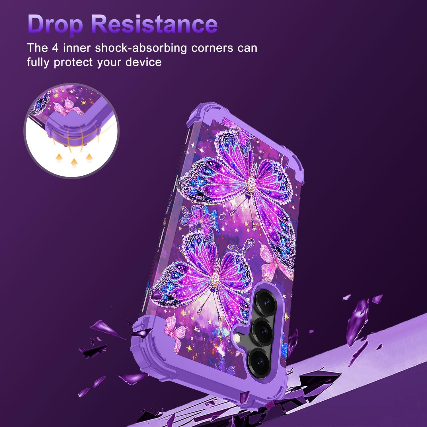 Detalle 2 de Rancase Galaxy S25 Case, 3-Layer Glow-in-the-Dark Purple Phone Case