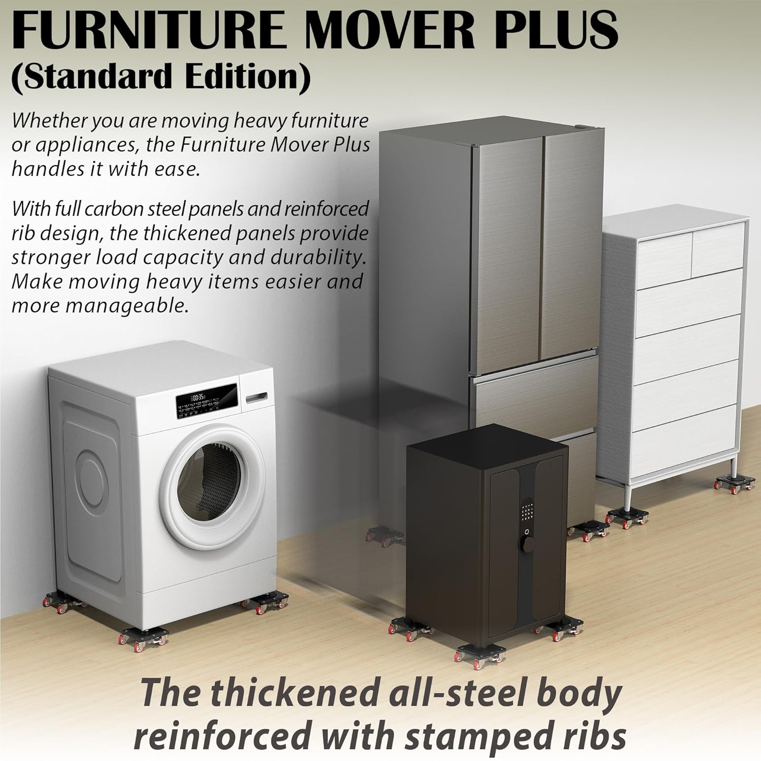 Detalle de ONEON Furniture Mover Plus Rollwagen – verstärkter Karbonstahl, 125 kg pro Einheit