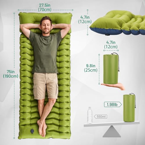 Detalle de OVERMONT Ultraleichte Isomatte – 12 cm Dicke, aufblasbare Campingmatte, 190×70 cm