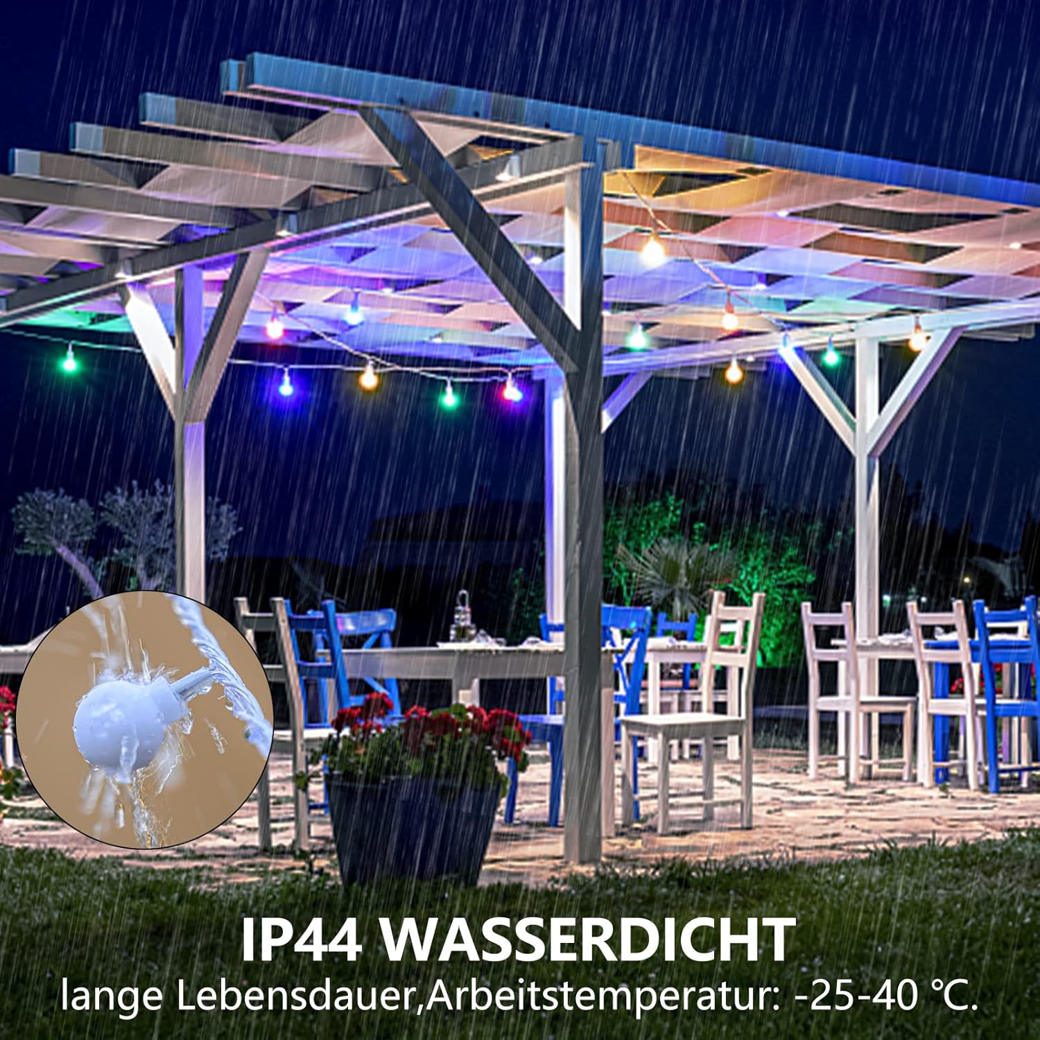 Thumbnail 4 de taiyongkang Lichterkette Batterie mit USB – 13 m, 100 LEDs, 8 Modi, IP44 outdoor/indoor