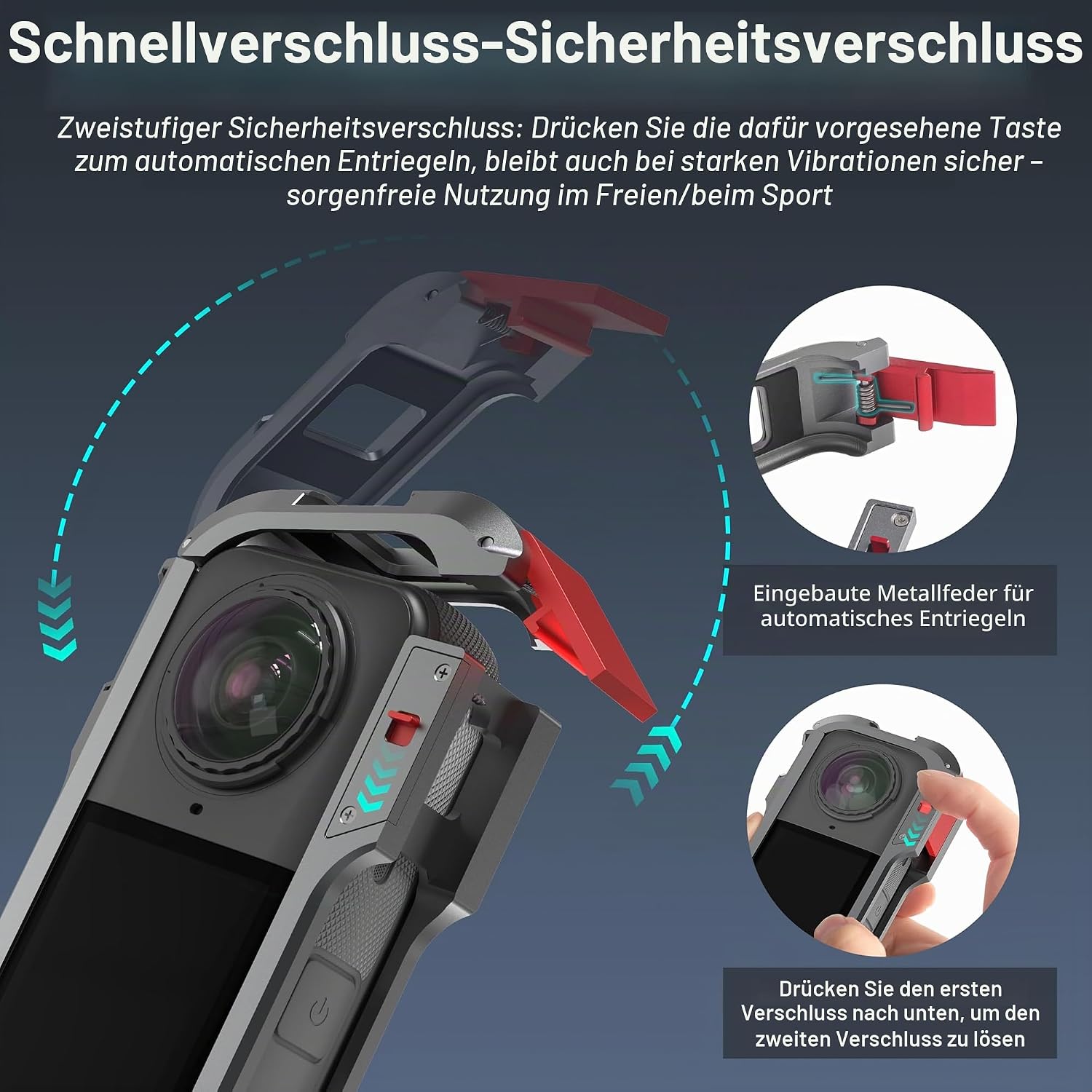 Detalle de FitStill Schutzhülle für Insta 360 X5 – Aluminium Schutzrahmen + Silikon-Linsenabdeckung