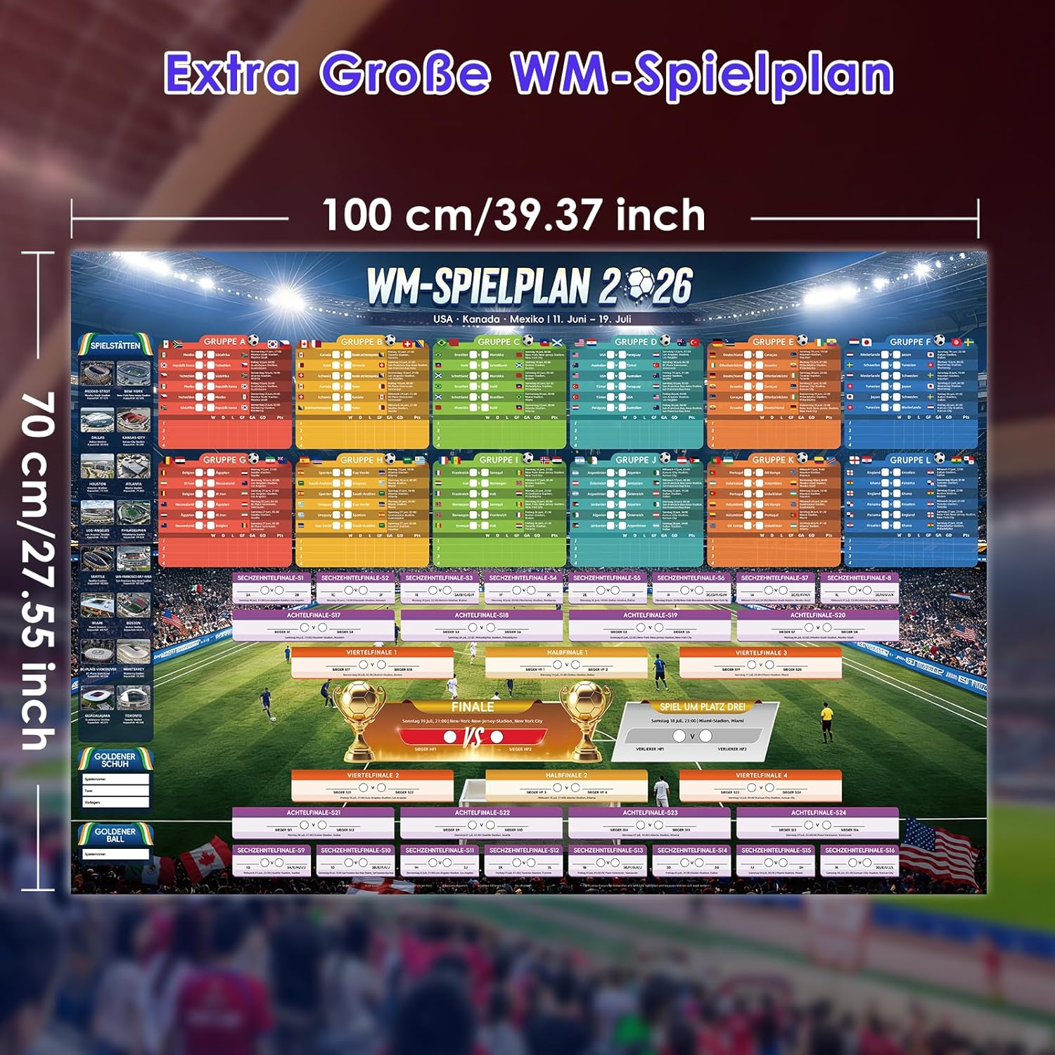 Thumbnail 1 de AhfuLife Großes Fußball-Poster 2026 | 100 x 70 cm – WM-Planer für Fans