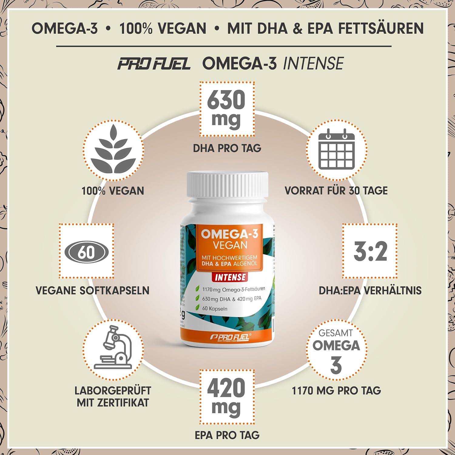 Detalle 2 de Omega-3 FORTE 60 Kapseln mit 2000 mg Algenöl ⚡