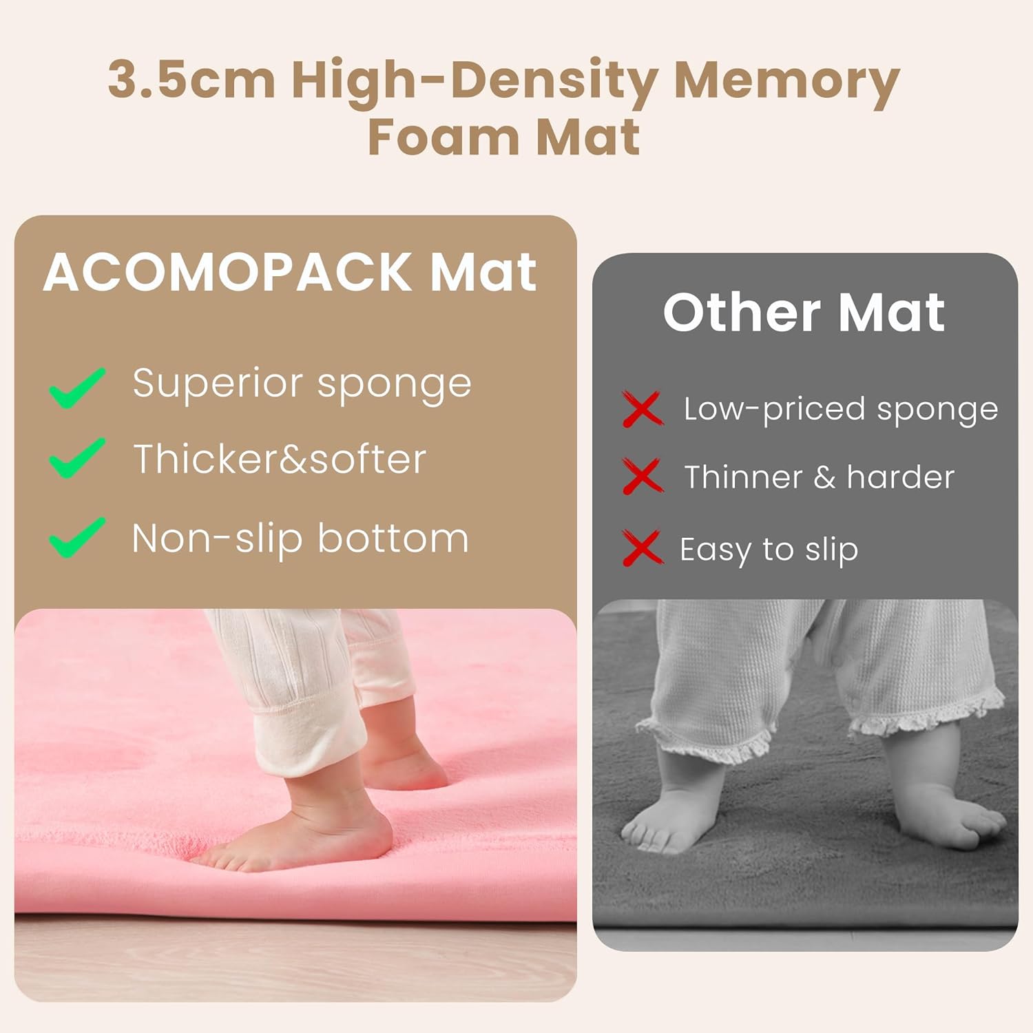 Thumbnail 5 de ACOMOPACK Baby Play Mat (3.5CM Thick Memory Foam) Coral Velvet Activity Rug, 100×150cm Pink
